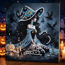 Halloween Witch Framed Pearl Diamond Art Kit 10 x 10 Inch