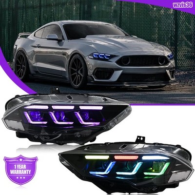 RGB Full LED Projector Headlights For Ford Mustang 2018-2023 Rainbow Head Lamps
