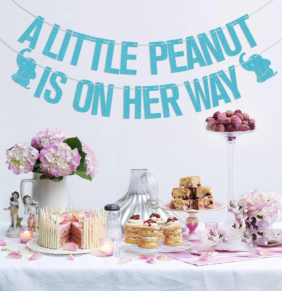 A Little Peanut Is On Her Way Banner Elefante Temática Baby Shower Decoraciones Gen Foto 4 de 4