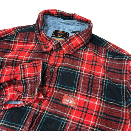 Superdry Flannel Shirt Men's Medium Traditional Work Wear Red Blue Plaid