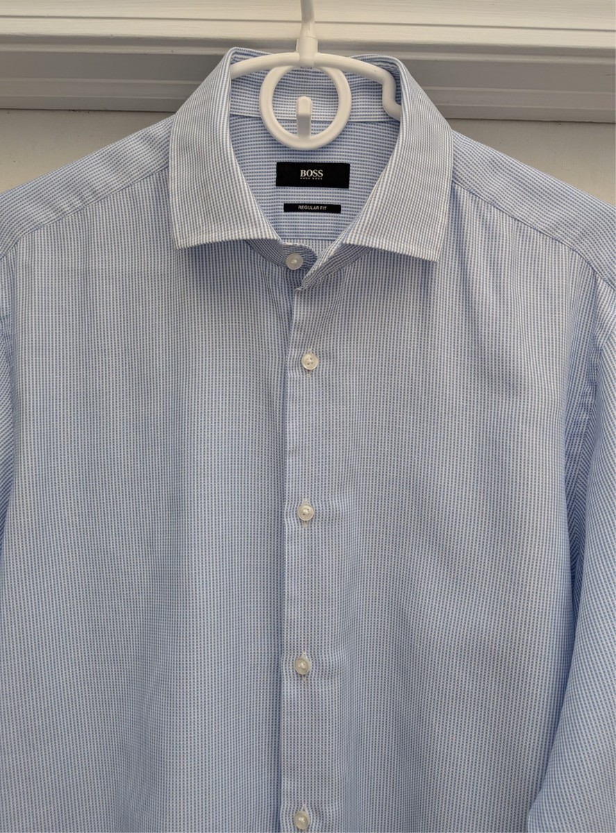 Hugo Boss French Cuff Dress Shirt Blue & White Stripe Mens 16.5