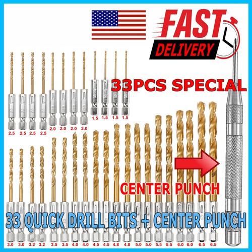 32PCS Drill Bit Set Titanium Coated HSS High Speed Steel Hex Shank Quick Change