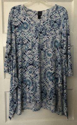 Clara Sun Woo, Women's Tie Dye Tunic Top/Shirt, Size Small, Blue, 3/4 Sleeve