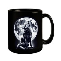 Sitzender Wolf Im Mondschein Tasse In Schwarz