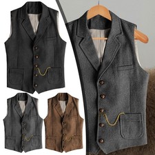 Gilet In Velluto A Coste Per Uomo, Taglia XL Marrone, Vestibilità Regolare, Scollo A V, Chiusura Con Bottoni, Stile Vintage Britannico