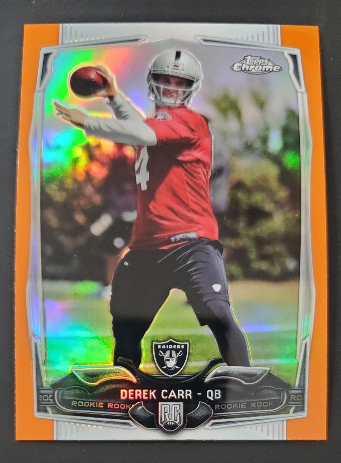 2014 TOPPS CHROME #115 DEREK CARR ORANGE REFRACTOR RAIDERS