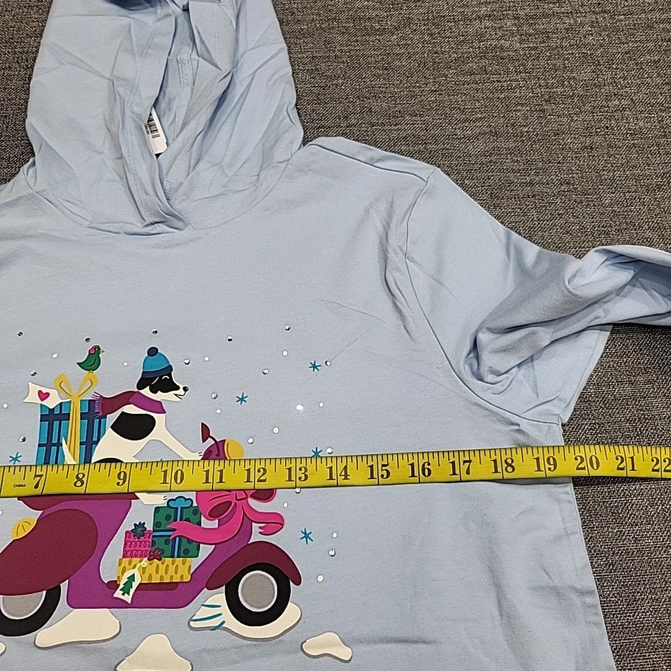 女式连帽衫小号中号蓝色套衫上衣带图案假日印花 — 第 2/4 张图片