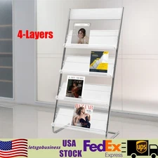 4 Tiers Newspaper Rack Magazine Stand Literature Holder Book Magazine Display US