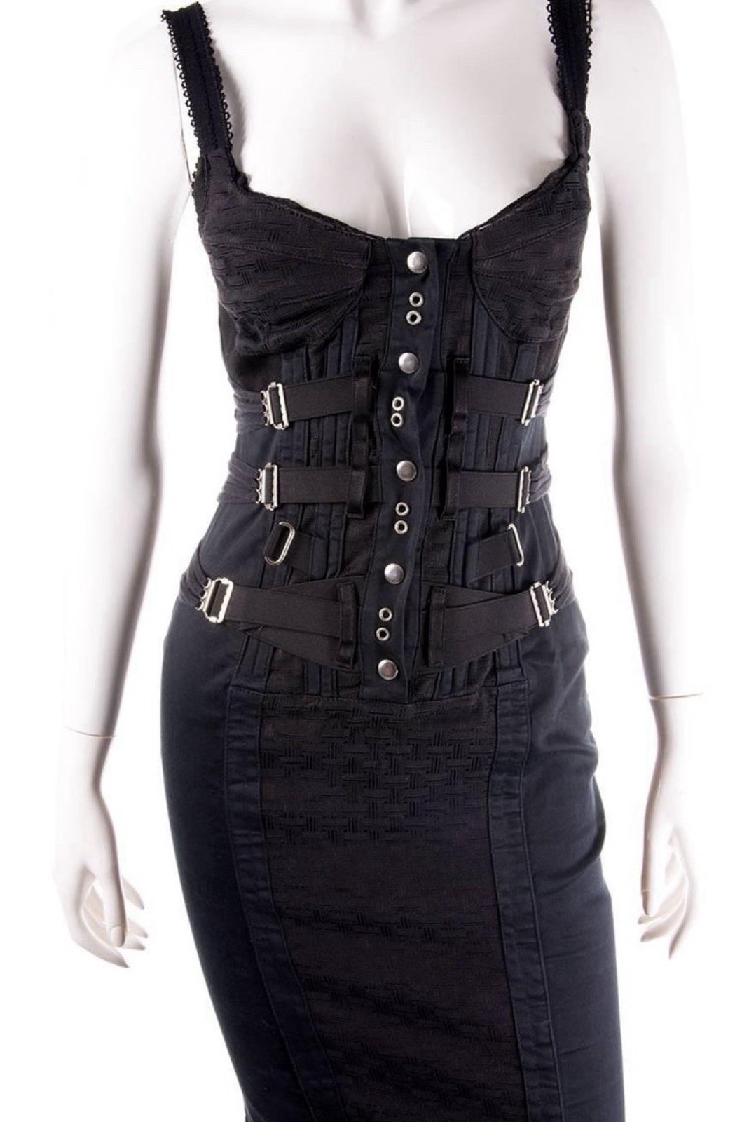 D&G By DOLCE & GABBANA Rare Vintage Spring 2004 Corset Buckle Bondage Dress S