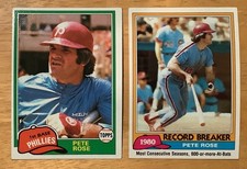 1981 Topps Baseball Pete Rose Phillies Lot: 2 Base Card - Record Breaker