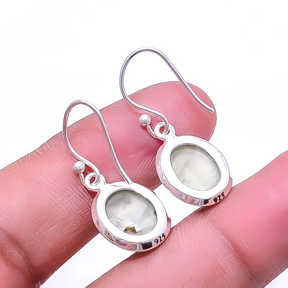 Серьги из стерлингового серебра 925 пробы Prehnite - Южная Африка 1,17 дюйма рождественский подарок E34833 - Изображение 2 из 4
