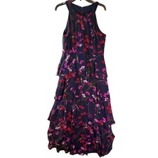 Tommy Hilfiger Tiered Maxi Dress Womens 12 Navy Floral Halter Ruffle Chiffon NEW