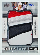 21/22 UD Premier Game Used Andrei Svechnikov #PMP-AS Chest Logo Mega Patch /22