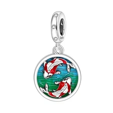 Koi Fish Pond 925 Sterling Silver Charm for Bracelet