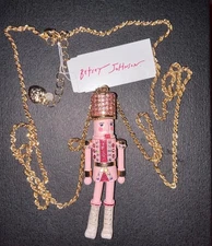 Betsey Johnson Nutcracker Necklace NEW PINK Long Articulated Pendant 32 inch