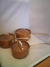 Sainsbury's Collection Premier Cookware Copper Saucepans Set of 3 