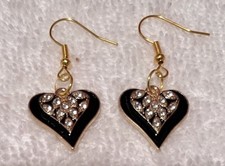 Goldplated Enamel Heart Earrings w/rhinestone W/Goldplated earwires NEW Handmade
