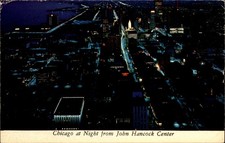 Vintage Chicago at Night from John Hancock Center IL Skyline 1970 Postcard