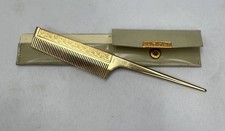 Shiseido Vintage Gold tone Floral Comb w Cream Snap Case Holder Purse Travel