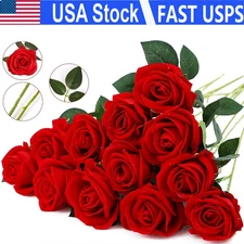 10× Red Silk Roses Artificial Flowers Realistic Bouquet Home Decor Xmas Gifts