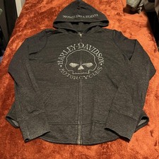 Harley-Davidson Hoodie Mens Medium Skull Full Zip Sweatshirt Motorcycle Biker
