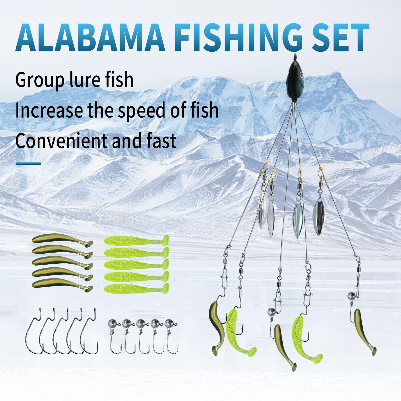 21Pcs 5 Arms Alabama Umbrella Rig for Bass Striper Rig Fishing Lures Bait Kit wi - Image 2