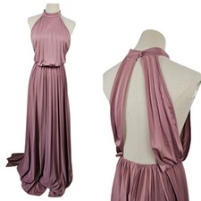 ASOS Design Halter Pleated Maxi Backless Dress Sz 12 Rose Pink Gown Backless