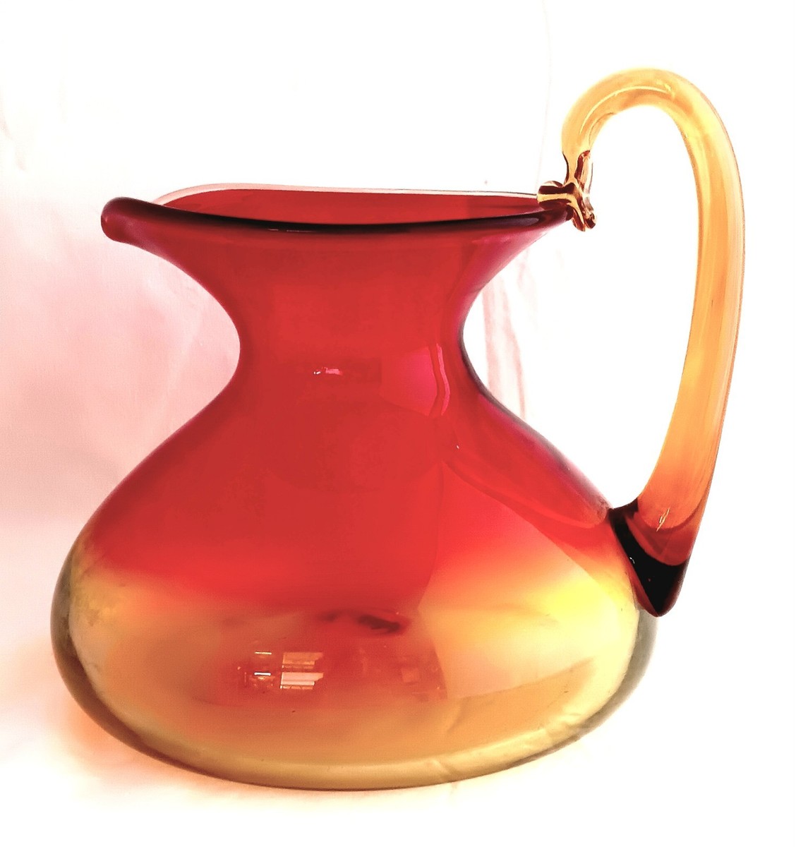 Vintage Blenko 6512 Tangerine Pitcher Amberina Art Glass 48oz