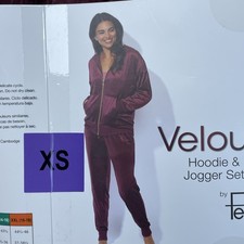 Felina Women's XS Velour Hoodie Jogger Set Burgundy e0312