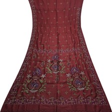 Vintage Brick Red Sarees 100 Pure Silk Hand Embroidered Sari 5YD Craft Fabric