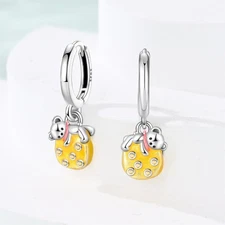 KUNSIR 925 Sterling Silver Bear Honey Pot Dangle Earrings for Women Jewelry Gift