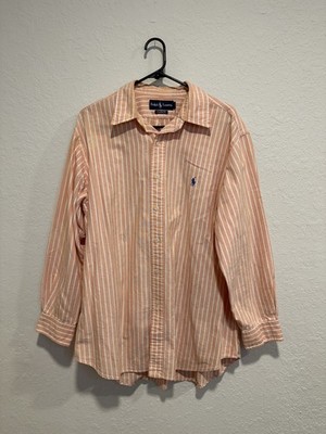 Polo Ralph Lauren Coral White Striped Cotton Button Down Shirt - Size XXL