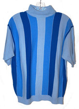 Vintage Sears Short Sleeve Sweater Knit Mock Neck Blue Stripes Mod size L men