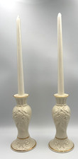 Lenox Winter Bouquet Candlesticks Ivory Gold Christmas Tapers Set Pair 1994 Vtg