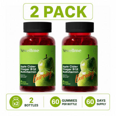 2 Pack Apple Cider Vinegar Gummies with Vitamin B12 120 Count 60 Day Supply