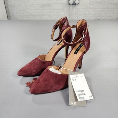 H&M Heels Burgunderrot 37 Wildleder Stilettoriemen Echtleder