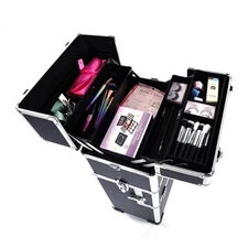 3 in 1 Aluminum Rolling Makeup Train Case Cosmetic Trolley Large Storage Box