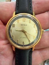 Vintage Benrus 17 Jewels Manual Wind Dress Watch Gold Tone Champagne Dial