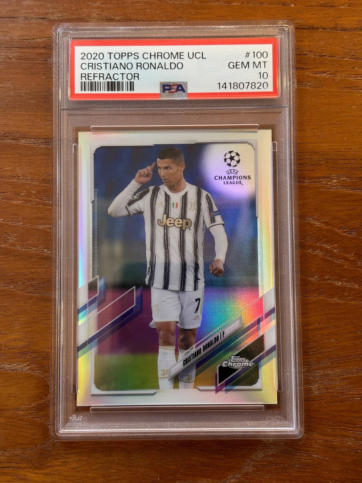Cristiano Ronaldo 2020-21 Topps Chrome UEFA UCL #100 Silver Refractor PSA 10 Gem