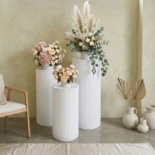 3Pcs Metal Pleated Cylinder Pedestal Stand, Round Cake Display for Party Decor