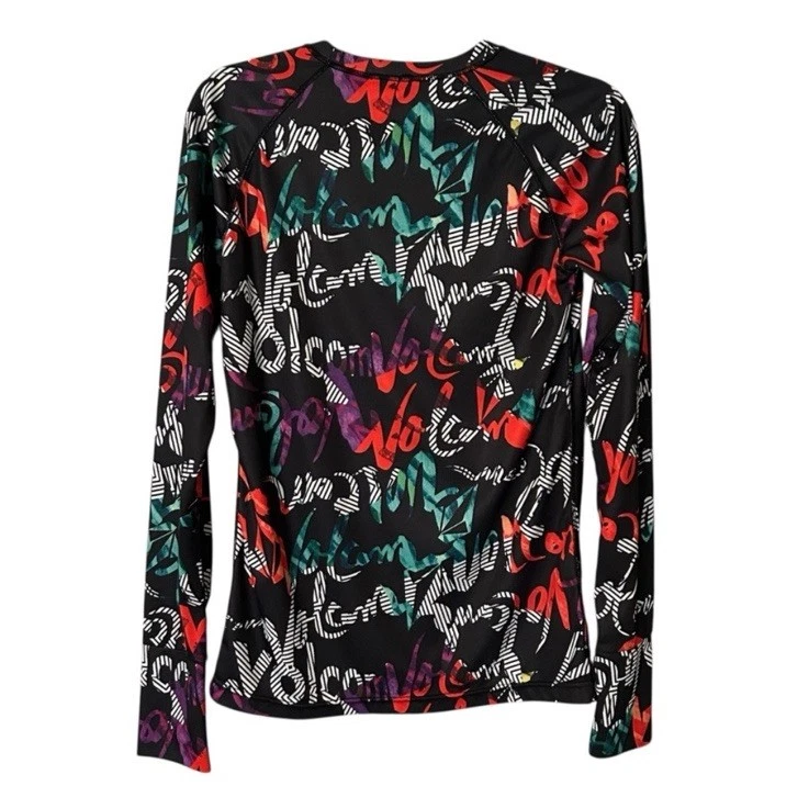 Capa base Volcom negra roja langosta cuello redondo para mujer talla pequeña RARA patinadora Y2K Foto 3 de 3