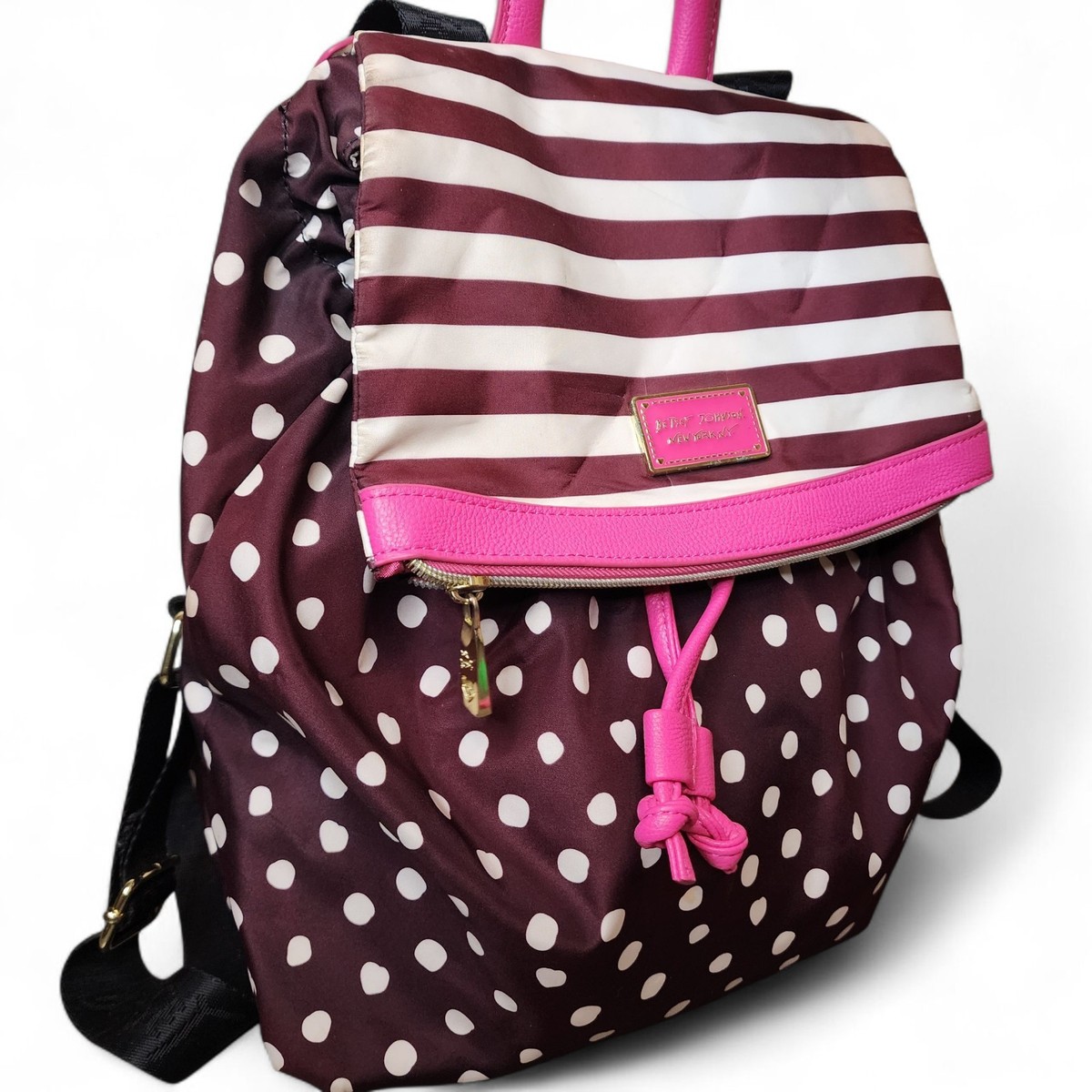 Betsey Johnson Polka Dot Backpack Pink Brown Medium Y2K  display picture 3