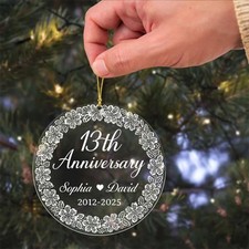 Custom 13th Lace Wedding Anniversary Ornament, 13 Years Married Christmas Gift