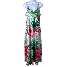 Unbranded Womens Tropical Floral Maxi Dress Size M Pink Green Resort Wear Travel