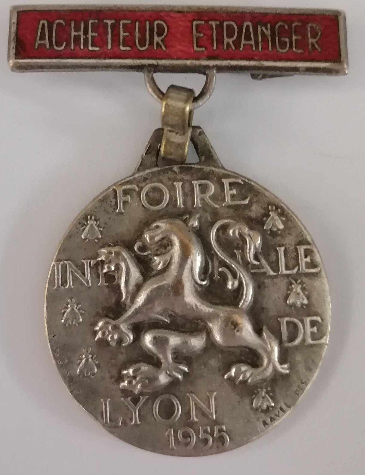 FOREIGN BUYER International Fair of Lyon Rhône Brooch Badge AUGIS 1953