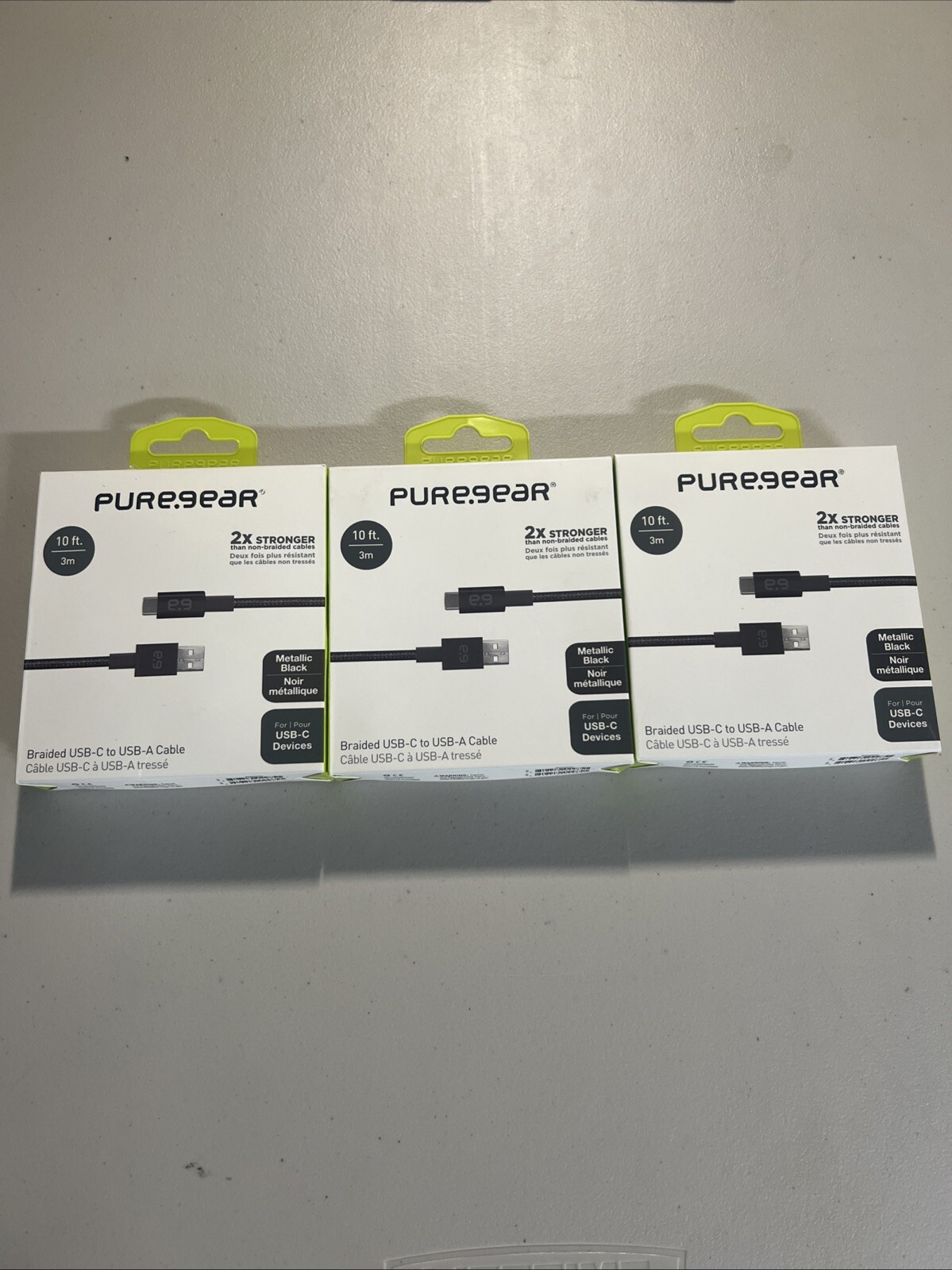 Pack Of 3 Puregear Brand New 2x Stronger 10 Ft 3m Metallic Black 