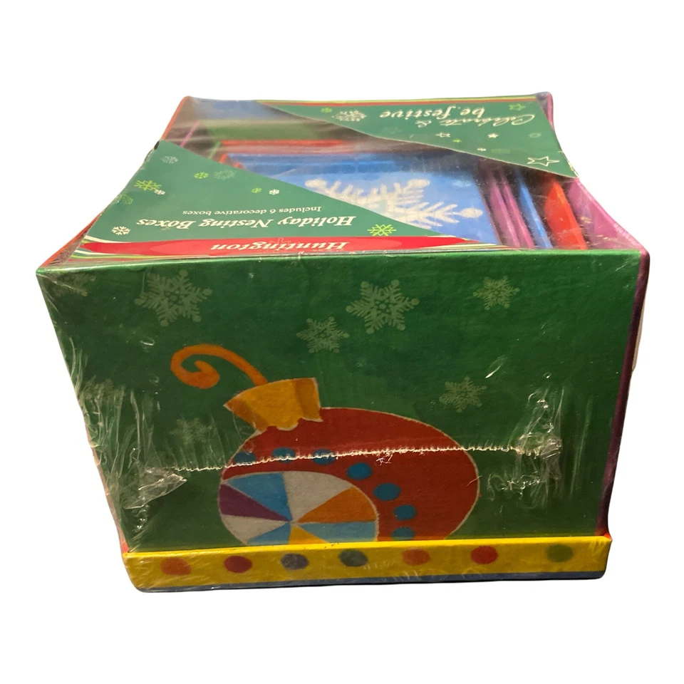 Set of SIX Holiday Gift Boxes Stacking Nesting NEW SEALED Huntington Decorative - Image 3 of 4