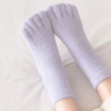 1 Pair Lady Warm Faux Fur Fluffy Five Finger Socks Thick Winter Home Soft Socks