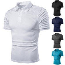 ZONBAILON Men's Solid Pleated Casual Versatile Outdoor Polo Shirt Short Sleeve