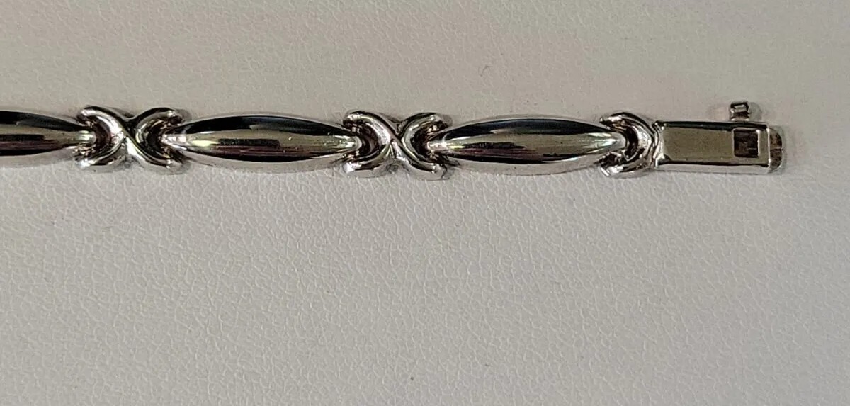 925 Sterling Silver Hugs & Kisses Bracelet Italy 7.5" L